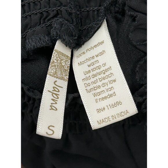 Japna Sleeveless Black Smocked Ruffle Hem Top Shirred Neck Lightweight Size S - Picture 5 of 8